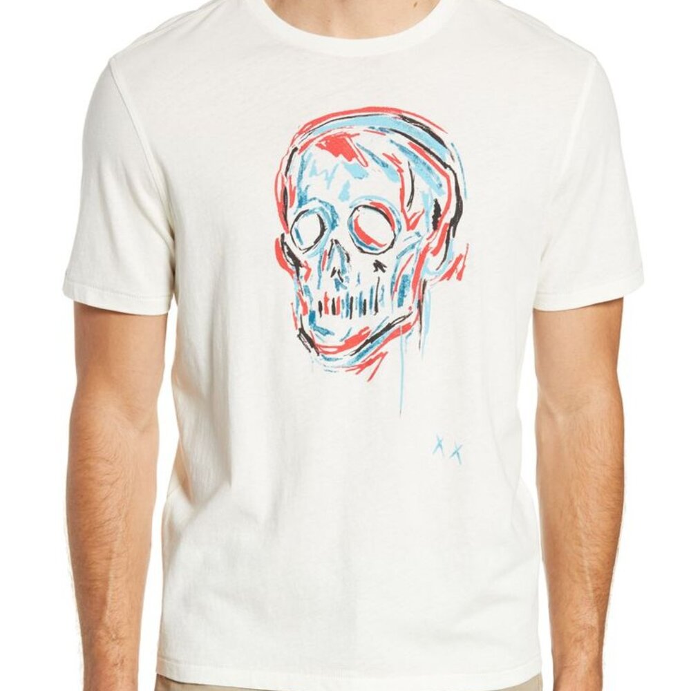 John Varvatos HERITAGE Painted SKULL Art Graphic Crew T-Shirt XL 100% Cotton NEW